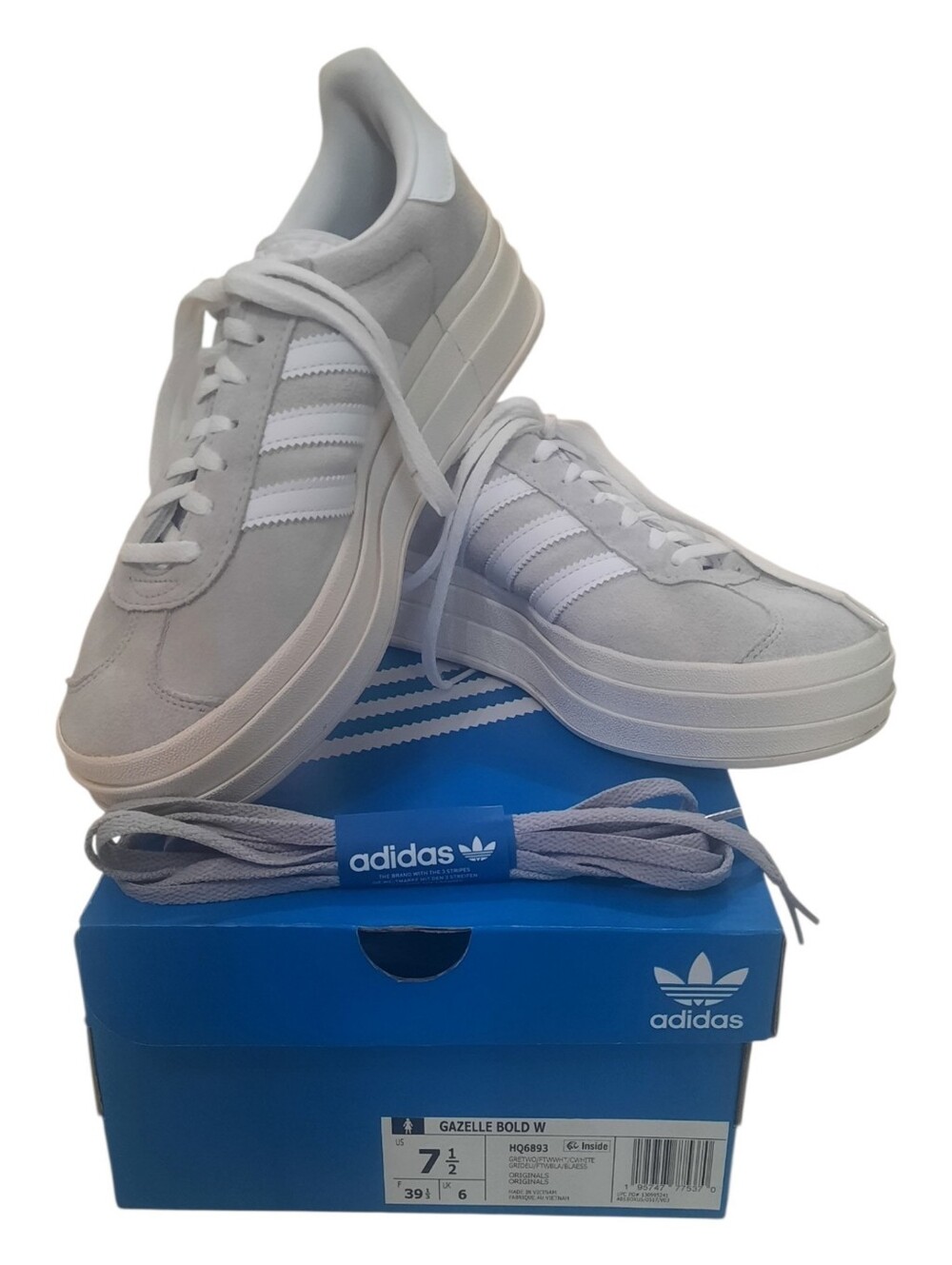 adidas Gazelle Bold Platform Sneakers Light Gray/White Sz 7 1/2 (7.5)